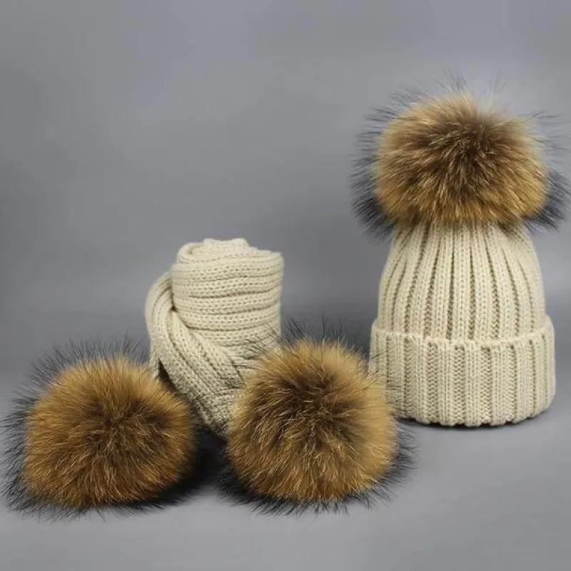 The Decor Haven Babykleidung|Babykleidung-Gestricktes Pelzmütze- und Schal-Set – kuschelige Winteraccessoires