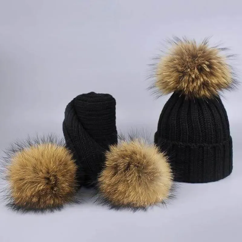 The Decor Haven Babykleidung|Babykleidung-Gestricktes Pelzmütze- und Schal-Set – kuschelige Winteraccessoires