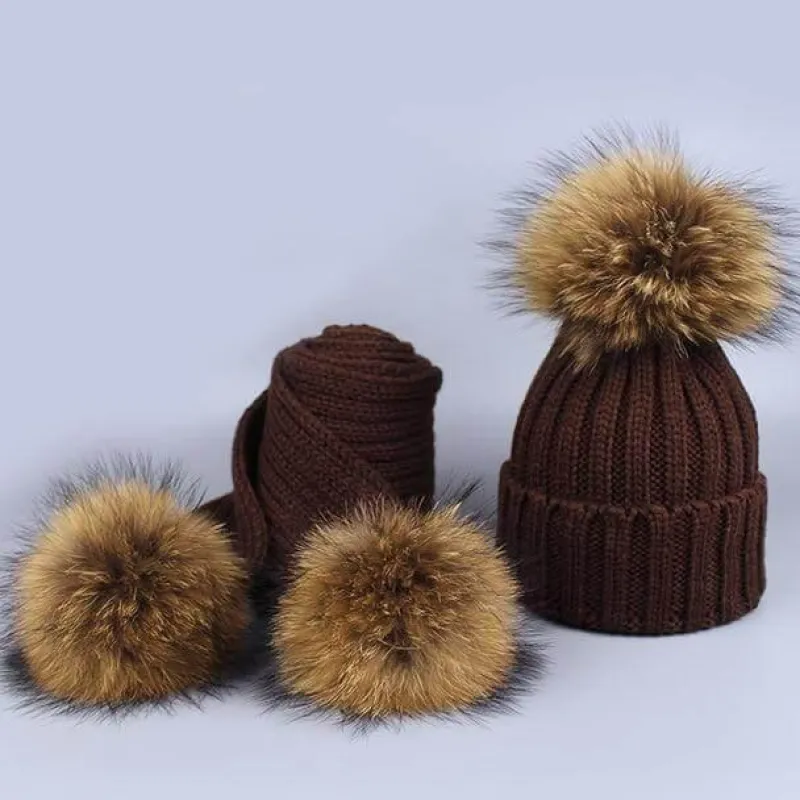 The Decor Haven Babykleidung|Babykleidung-Gestricktes Pelzmütze- und Schal-Set – kuschelige Winteraccessoires