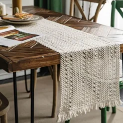 Fine Table Threads Küche & Esszimmer-Gewebter Jute-Tischläufer mit Quasten – rustikale Wohndekoration