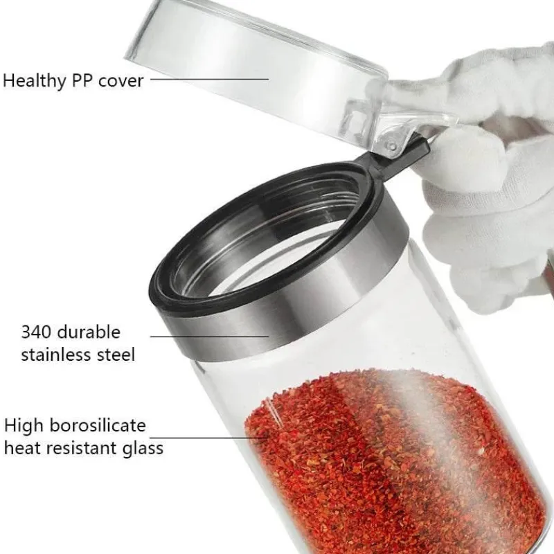 Tom Küche & Esszimmer-Gewürzglas aus Glas mit PP-Deckel – langlebiger Gewürzbehälter für die Küche für Kräuter und Gewürze