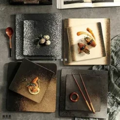 Elegance at the Table Küche & Esszimmer-Glasierte Barbecue-Flügelplatte im japanischen Stil mit Messer – Bratblech für Flügel und Fisch