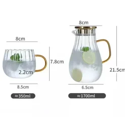 Plates u0026 More Küche & Esszimmer-Glaswasserflasche mit großem Fassungsvermögen – Krug mit vertikalen Streifen für heiße und kalte Getränke