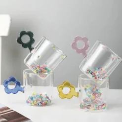 Plates u0026 More Küche & Esszimmer-Glitzernde Blumentasse – 250 ml doppelwandiges Glas mit Blumengriff