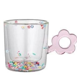 Plates u0026 More Küche & Esszimmer-Glitzernde Blumentasse – 250 ml doppelwandiges Glas mit Blumengriff