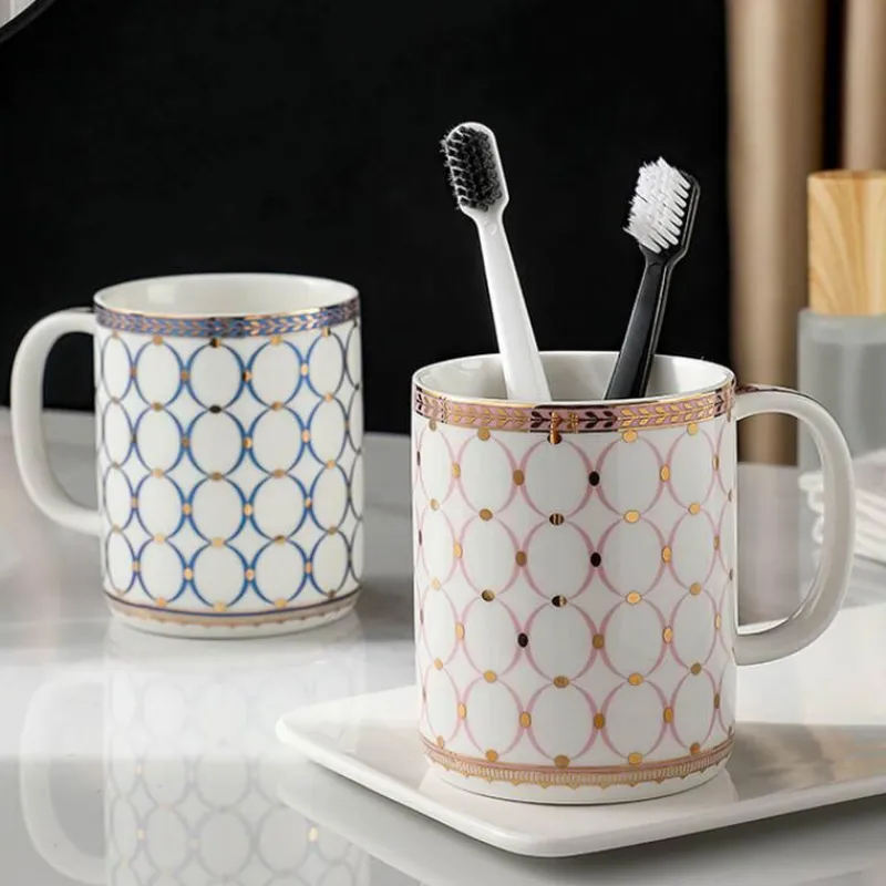 The Bath Nook Badezimmer-Gold Ceramic Circle Print Bathroom Set - Elegant Decor for Home