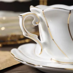 Feast u0026 Flair Küche & Esszimmer-Gold Wave Teetassen-Set – 200 ml hochwertiges Trinkgeschirr aus Bone China