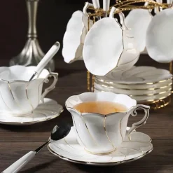 Feast u0026 Flair Küche & Esszimmer-Gold Wave Teetassen-Set – 200 ml hochwertiges Trinkgeschirr aus Bone China
