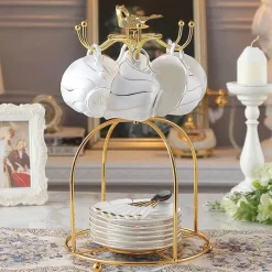 Feast u0026 Flair Küche & Esszimmer-Gold Wave Teetassen-Set – 200 ml hochwertiges Trinkgeschirr aus Bone China