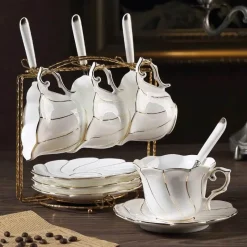 Feast u0026 Flair Küche & Esszimmer-Gold Wave Teetassen-Set – 200 ml hochwertiges Trinkgeschirr aus Bone China