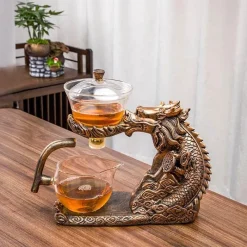 The Decor Haven Küche & Esszimmer-Golden Dragon Teekanne - Mystische Keramikteekanne