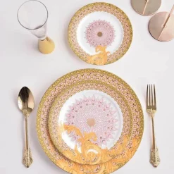 Feast u0026 Flair Küche & Esszimmer-Golden Flower Geschirrset aus Bone China – Elegantes Essgeschirr