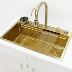 Space Savvy Küche & Esszimmer-Goldene Wasserfall-Küchenspüle – Multifunktionales Design