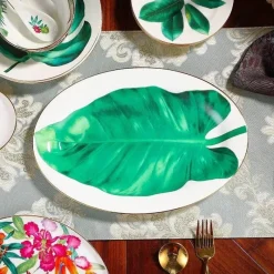 Feast u0026 Flair Küche & Esszimmer-Green Leaf Geschirrset - Teller Schüsseln Teegeschirr