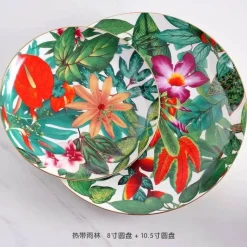 Feast u0026 Flair Küche & Esszimmer-Green Leaf Geschirrset - Teller Schüsseln Teegeschirr