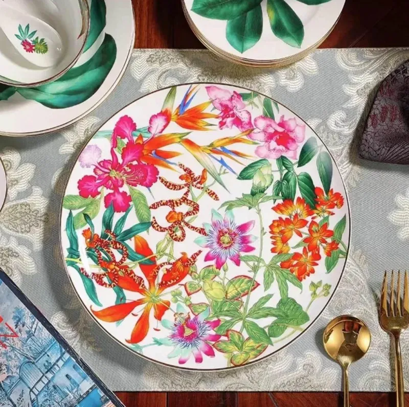 Feast u0026 Flair Küche & Esszimmer-Green Leaf Geschirrset - Teller Schüsseln Teegeschirr