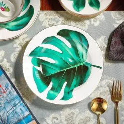 Feast u0026 Flair Küche & Esszimmer-Green Leaf Geschirrset - Teller Schüsseln Teegeschirr