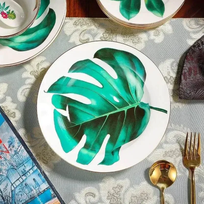 Feast u0026 Flair Küche & Esszimmer-Green Leaf Geschirrset - Teller Schüsseln Teegeschirr