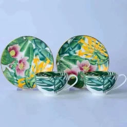 Feast u0026 Flair Küche & Esszimmer-Green Leaf Geschirrset - Teller Schüsseln Teegeschirr