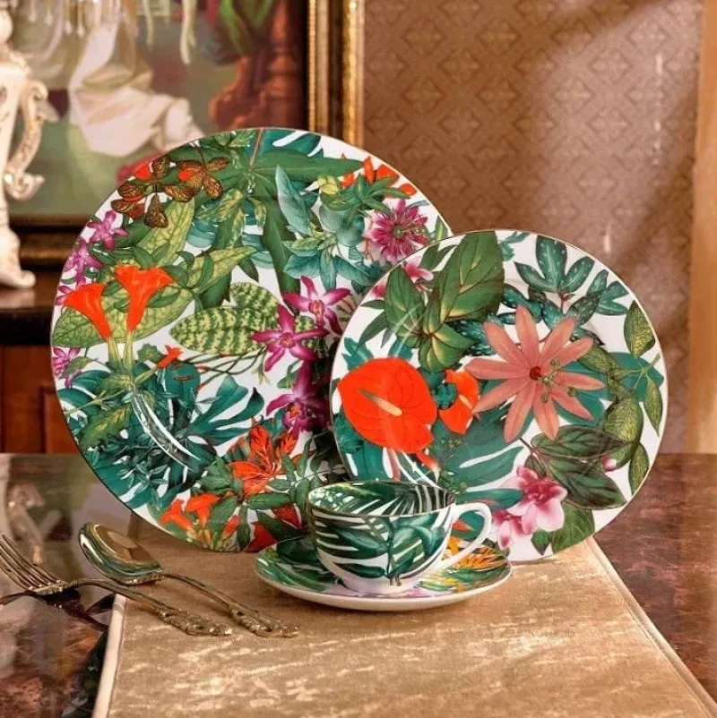 Feast u0026 Flair Küche & Esszimmer-Green Leaf Geschirrset - Teller Schüsseln Teegeschirr