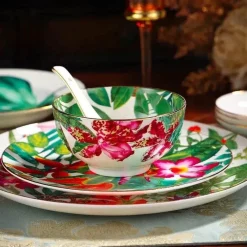 Feast u0026 Flair Küche & Esszimmer-Green Leaf Geschirrset - Teller Schüsseln Teegeschirr