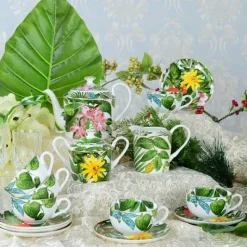 Feast u0026 Flair Küche & Esszimmer-Green Leaf Geschirrset - Teller Schüsseln Teegeschirr