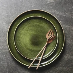 Elegance at the Table Küche & Esszimmer-Grüne Keramik-Essteller – Retro, flacher Nudelsalat, 4er-Set