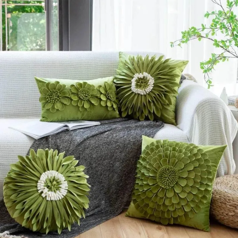 Pillow Haven Bettzeug-Grünes Blumensofakissen Kissenbezug - Home Decor Quadratisches Kissen