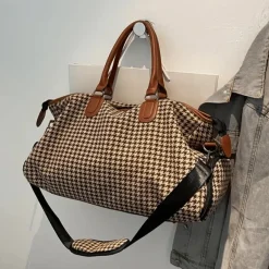 BagAura Taschen & Geldbörsen-Große Sporttasche mit Hahnentrittmuster – Vielseitiges Reise- und Übernachtungsgepäck