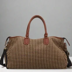 BagAura Taschen & Geldbörsen-Große Sporttasche mit Hahnentrittmuster – Vielseitiges Reise- und Übernachtungsgepäck