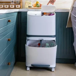 Deco Küche & Esszimmer-Großer doppelwandiger Mülleimer mit Rädern - Mülleimer mit Deckel