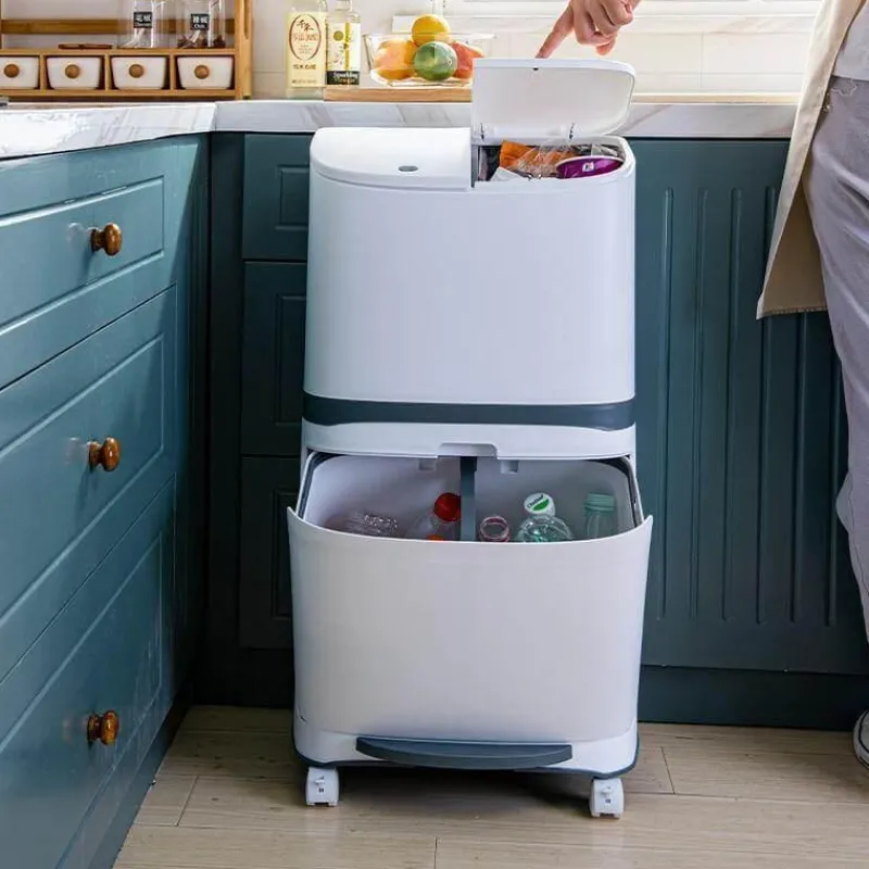 Deco Küche & Esszimmer-Großer doppelwandiger Mülleimer mit Rädern - Mülleimer mit Deckel