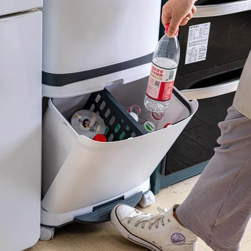 Deco Küche & Esszimmer-Großer doppelwandiger Mülleimer mit Rädern - Mülleimer mit Deckel