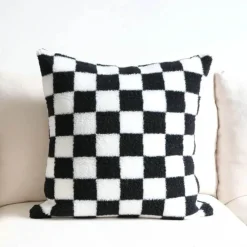 Pillow Haven Bettzeug|Wohndeko-Hahnentritt-Kissenbezug - Schwarz-weißer Kissenbezug mit Schleife, 30 x 50 cm