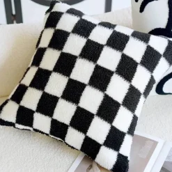 Pillow Haven Bettzeug|Wohndeko-Hahnentritt-Kissenbezug - Schwarz-weißer Kissenbezug mit Schleife, 30 x 50 cm