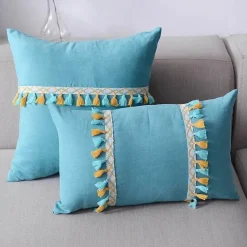 Pillow Haven Bettzeug|Wohndeko-Hahnentritt-Kissenbezug - Schwarz-weißer Kissenbezug mit Schleife, 30 x 50 cm