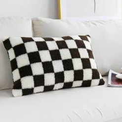 Pillow Haven Bettzeug|Wohndeko-Hahnentritt-Kissenbezug - Schwarz-weißer Kissenbezug mit Schleife, 30 x 50 cm