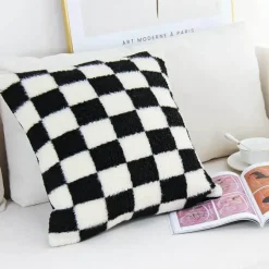 Pillow Haven Bettzeug|Wohndeko-Hahnentritt-Kissenbezug - Schwarz-weißer Kissenbezug mit Schleife, 30 x 50 cm