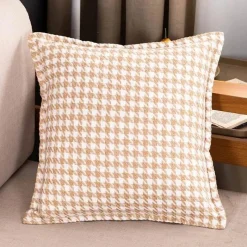 Pillow Haven Bettzeug|Wohndeko-Hahnentritt-Kissenbezug - Schwarz-weißer Kissenbezug mit Schleife, 30 x 50 cm