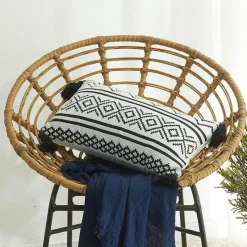 Pillow Haven Bettzeug|Wohndeko-Hahnentritt-Kissenbezug - Schwarz-weißer Kissenbezug mit Schleife, 30 x 50 cm