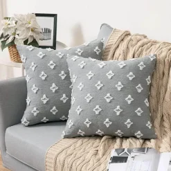 Pillow Haven Bettzeug|Wohndeko-Hahnentritt-Kissenbezug - Schwarz-weißer Kissenbezug mit Schleife, 30 x 50 cm