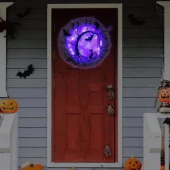 The Gilded Nest Beleuchtung-Halloween Door Wreath - Black Bat LED Light Decor
