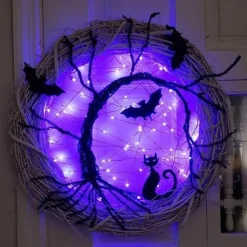 The Gilded Nest Beleuchtung-Halloween Door Wreath - Black Bat LED Light Decor