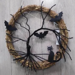 The Gilded Nest Beleuchtung-Halloween Door Wreath - Black Bat LED Light Decor