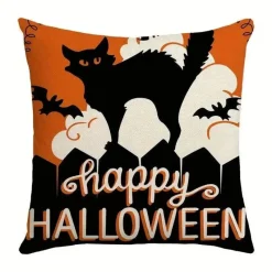 Pillow Haven Bettzeug-Halloween Kissenbezug - Schwarze Hexe Geist Leinen Kissenbezug