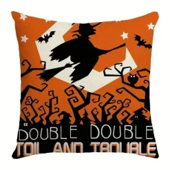 Pillow Haven Bettzeug-Halloween Kissenbezug - Schwarze Hexe Geist Leinen Kissenbezug