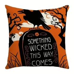 Pillow Haven Bettzeug-Halloween Kissenbezug - Schwarze Hexe Geist Leinen Kissenbezug