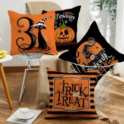 Pillow Haven Bettzeug-Halloween Kissenbezug - Schwarze Hexe Geist Leinen Kissenbezug