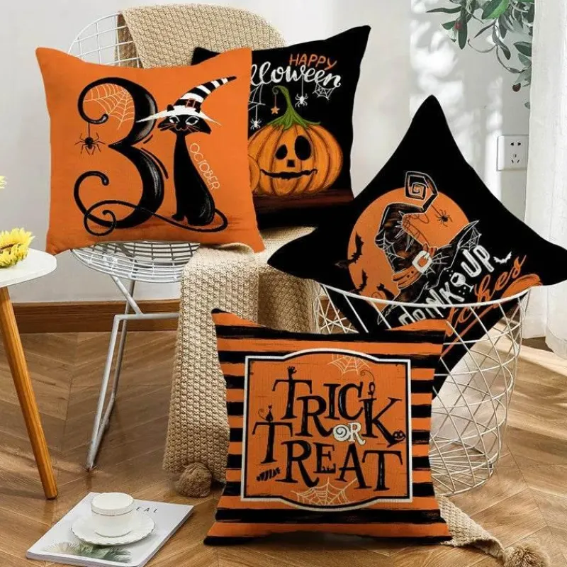 Pillow Haven Bettzeug-Halloween Kissenbezug - Schwarze Hexe Geist Leinen Kissenbezug