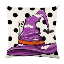 Pillow Haven Bettzeug-Halloween Kissenbezug - Schwarze Hexe Geist Leinen Kissenbezug
